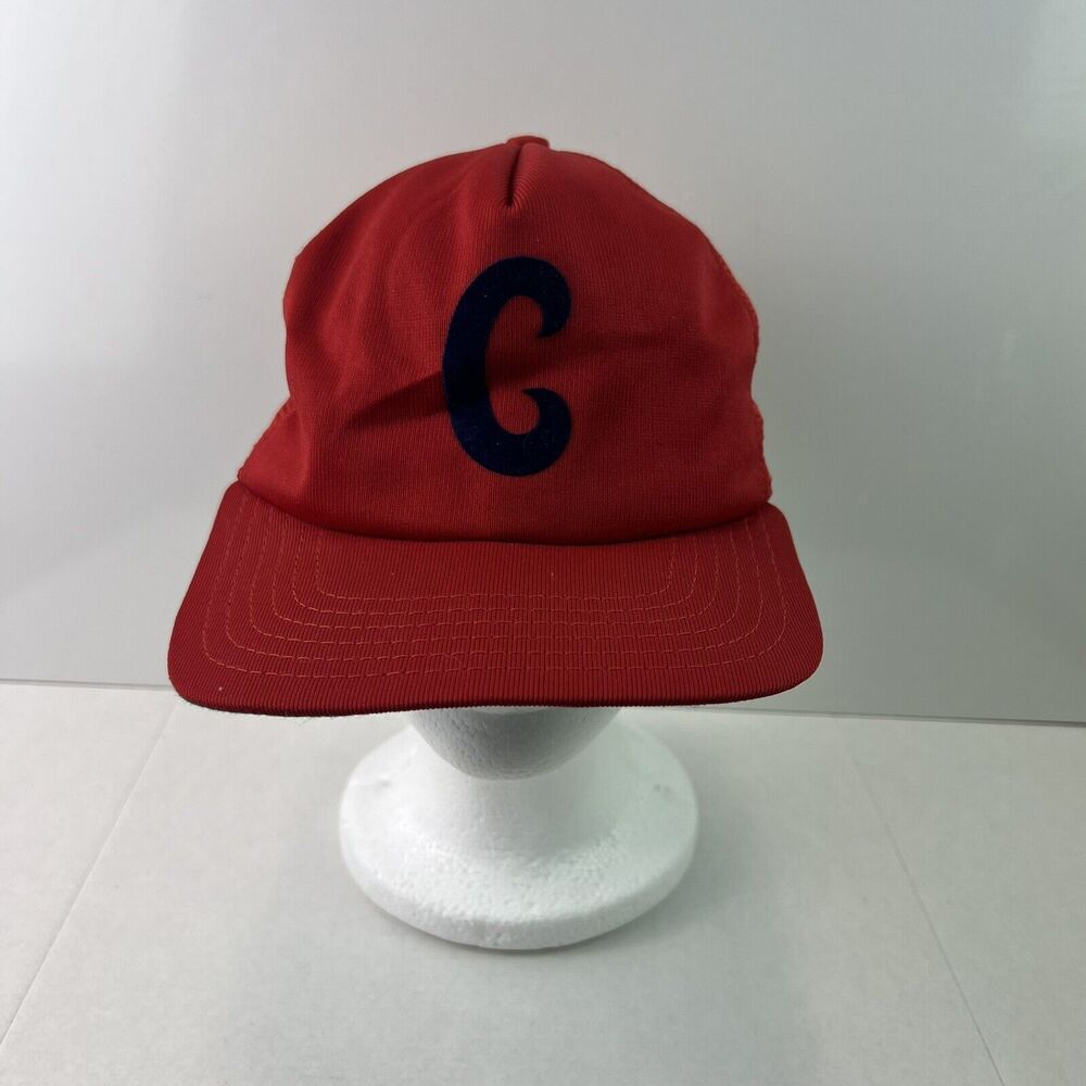 Vintage New Era DuPont Visor C Logo Red SnapBack Baseball Cap Hat Medium Large